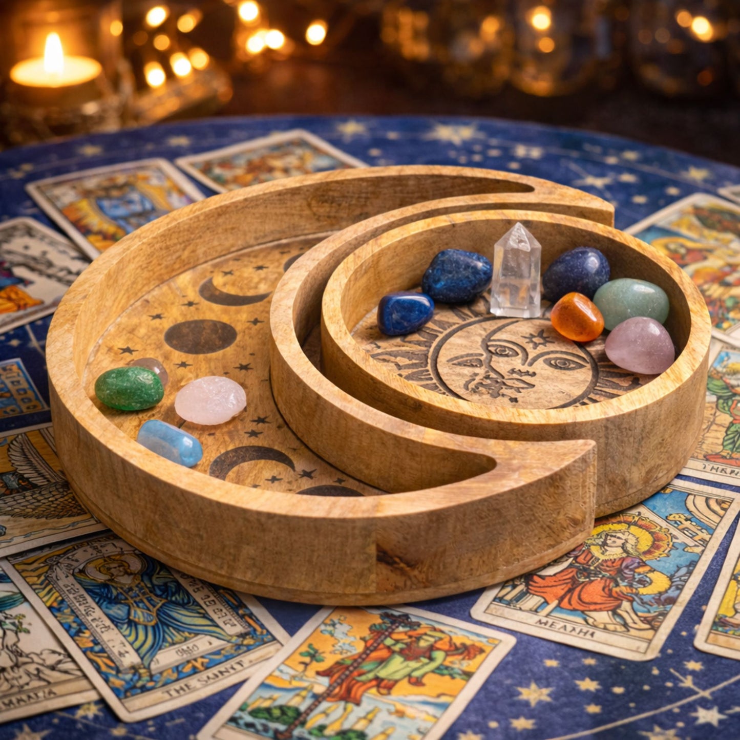 Coffret de rangement — Plateau rond en forme de lune · Lot de 2