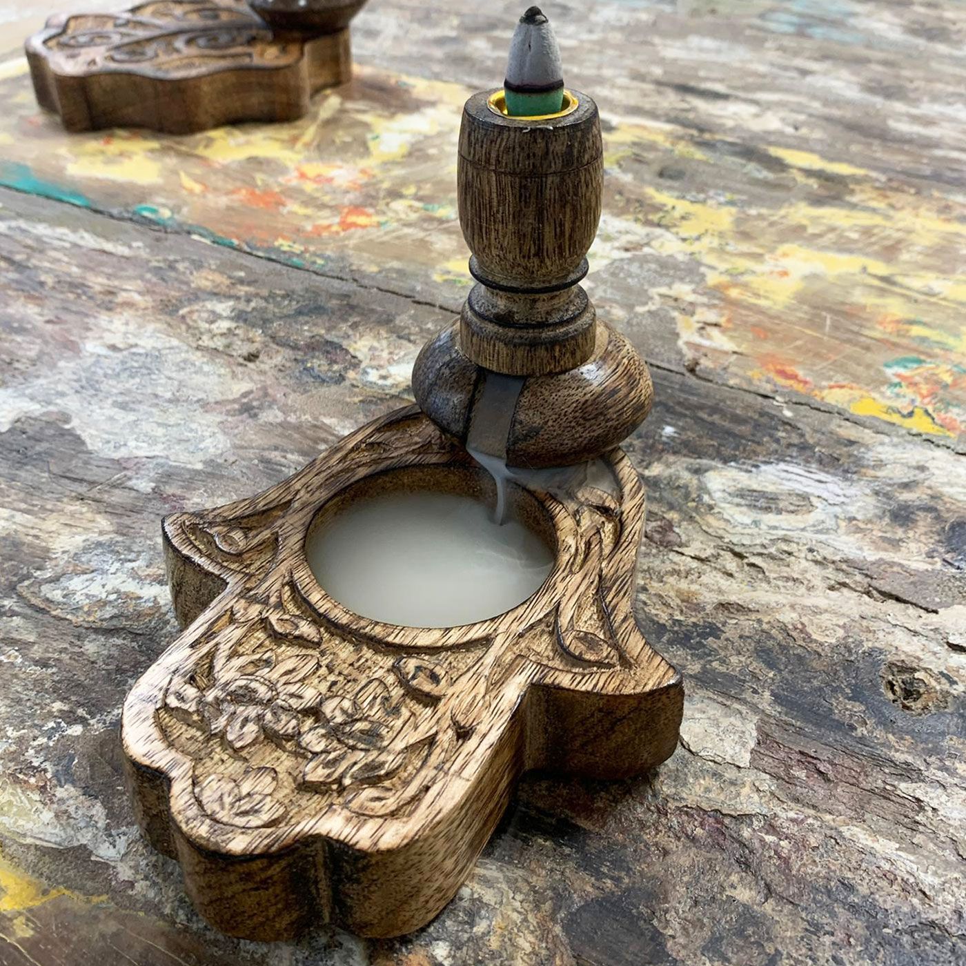 Brûleur à reflux en bois de manguier petit format — Main de Fatma