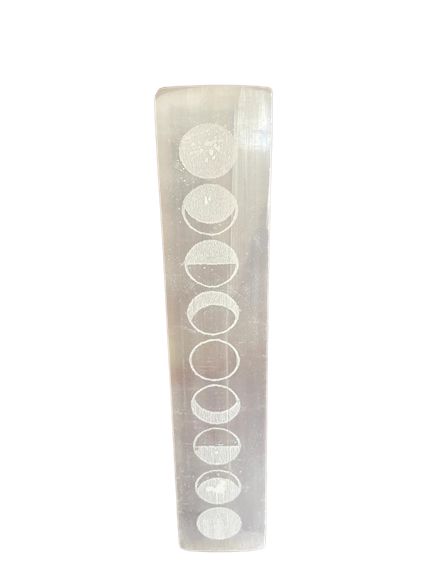 Plaque de charge en sélénite — Barre plate, cycles lunaires · 20 cm