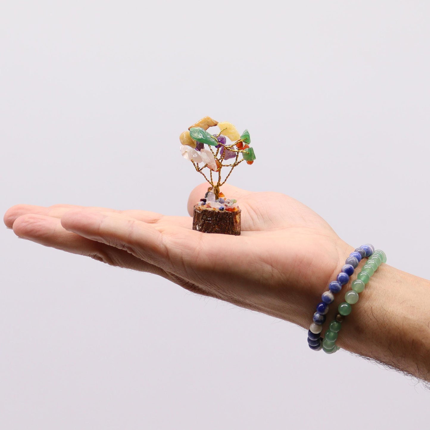 Mini arbre sur socle bois — Pierres assorties
