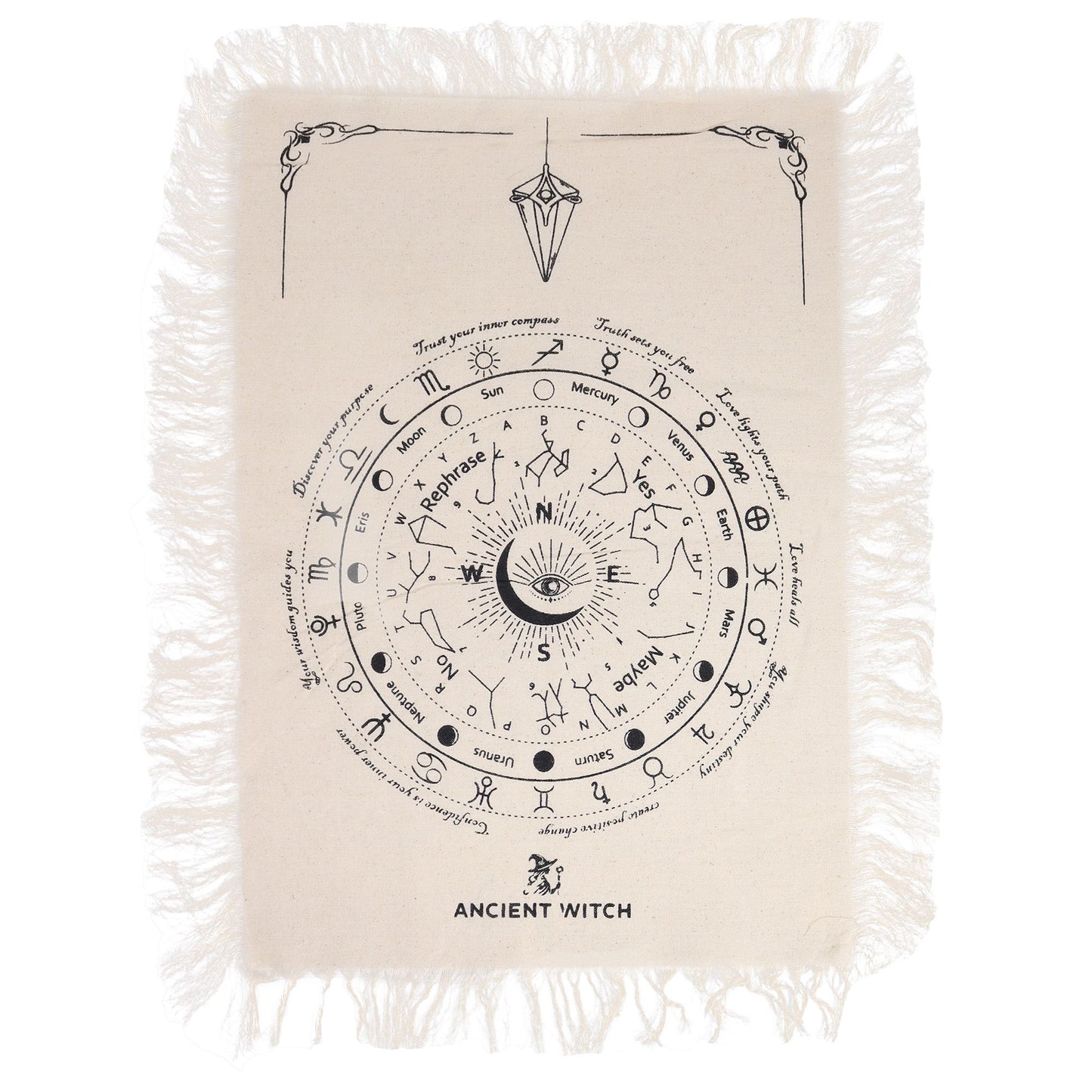 Toile de divination à pendule — Œil qui voit tout · Naturel & noir