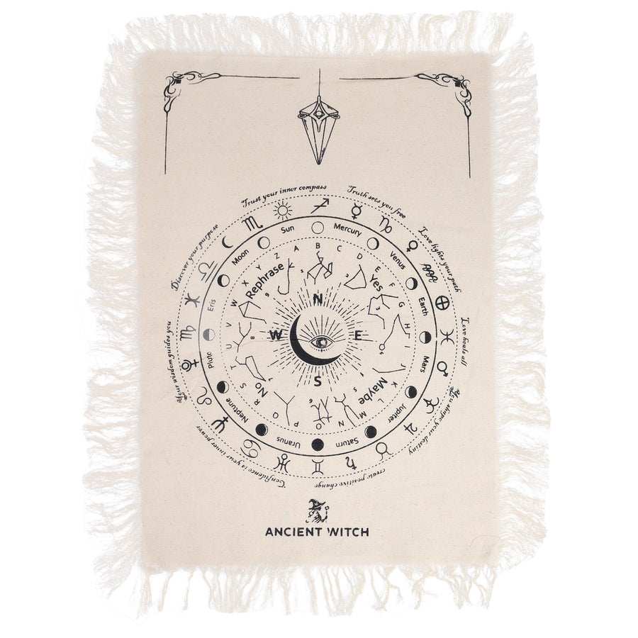 Toile de divination à pendule — Œil qui voit tout · Naturel & noir