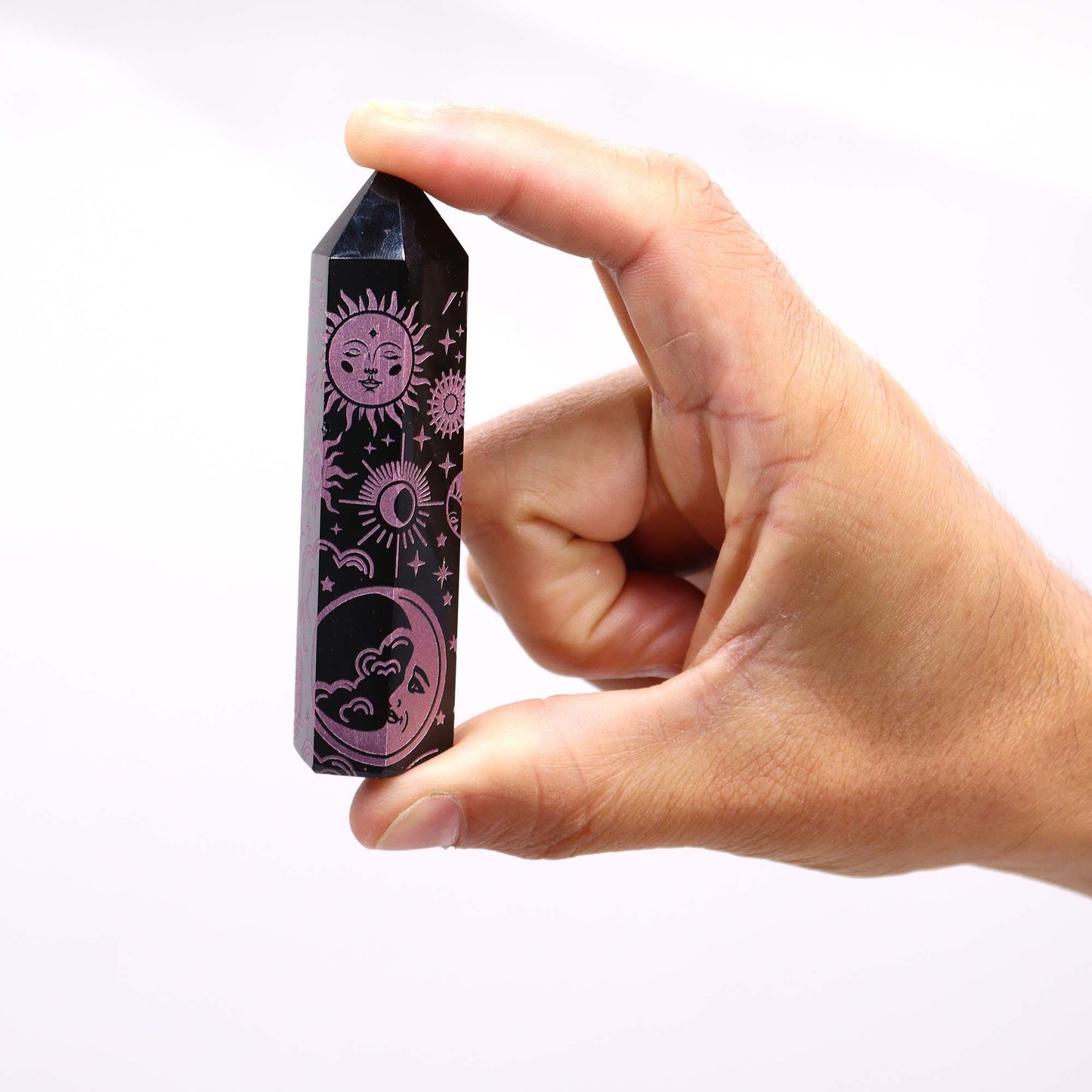 Pointe d’obsidienne noire — Histoire mystique · Rose · 9cm