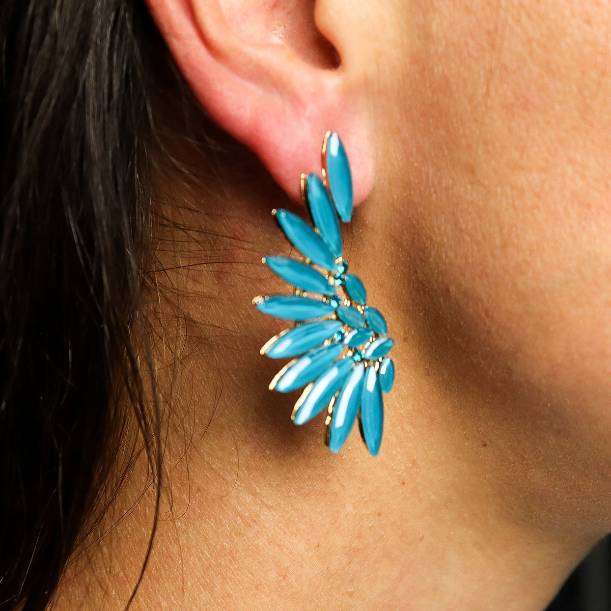Boucles d’oreilles ailes d’ange en verre, vert sarcelle — vue 2