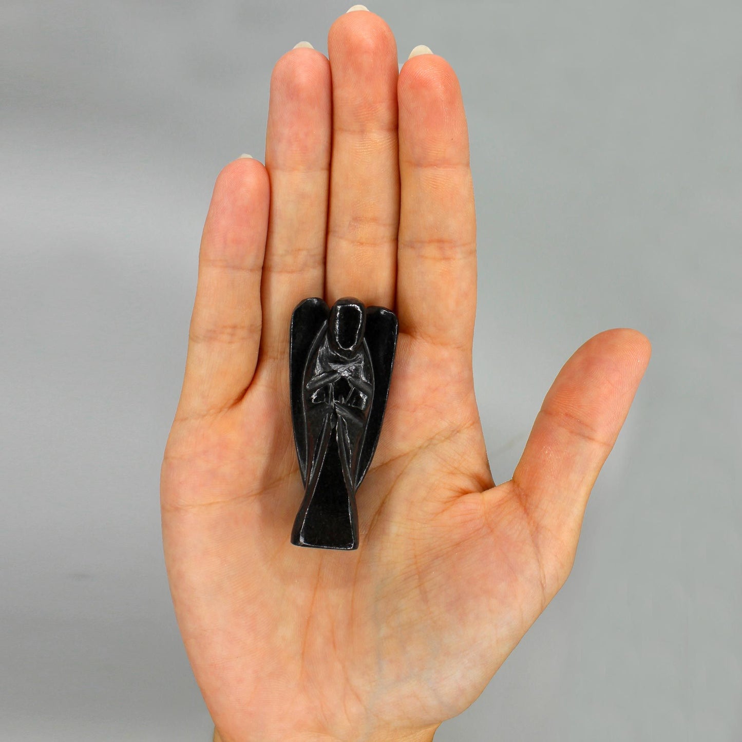 Ange sculpté main — Agate noire