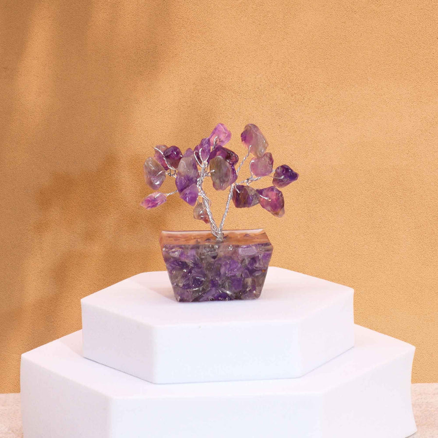 Mini arbre sur socle d’orgonite — Améthyste