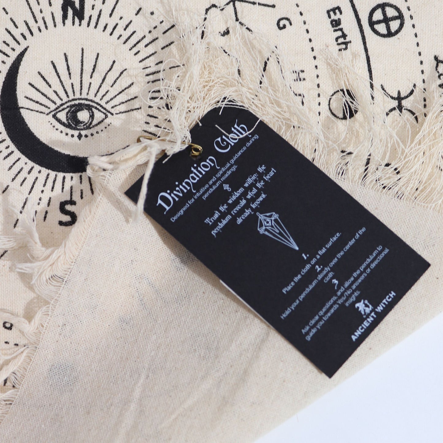 Toile de divination à pendule — Œil qui voit tout · Naturel & noir