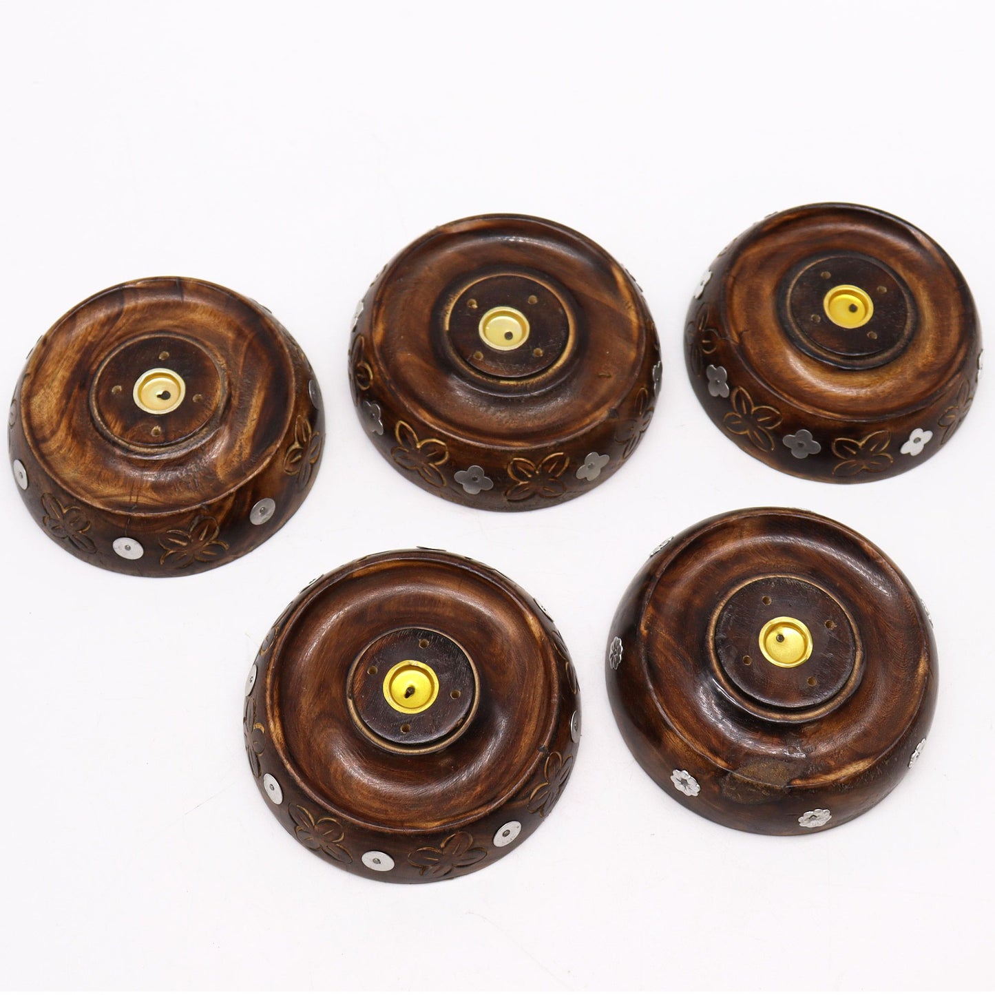 Porte-encens rond en bois de manguier — Bâtonnet et cône