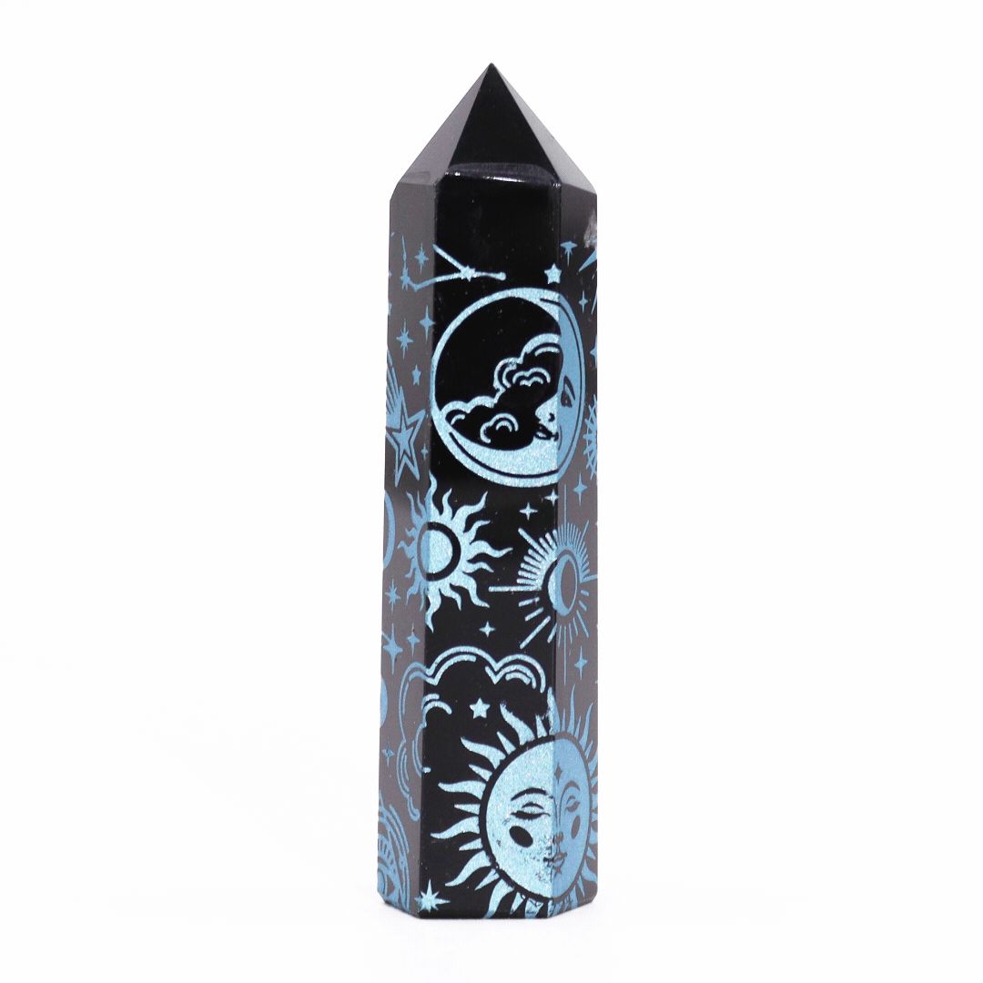Pointe d’obsidienne noire — Histoire mystique · Bleu ciel · 9cm