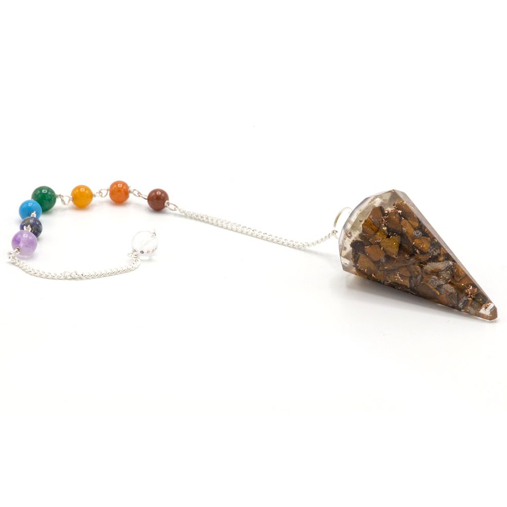 Pendule chakra d’orgonite — Œil de tigre