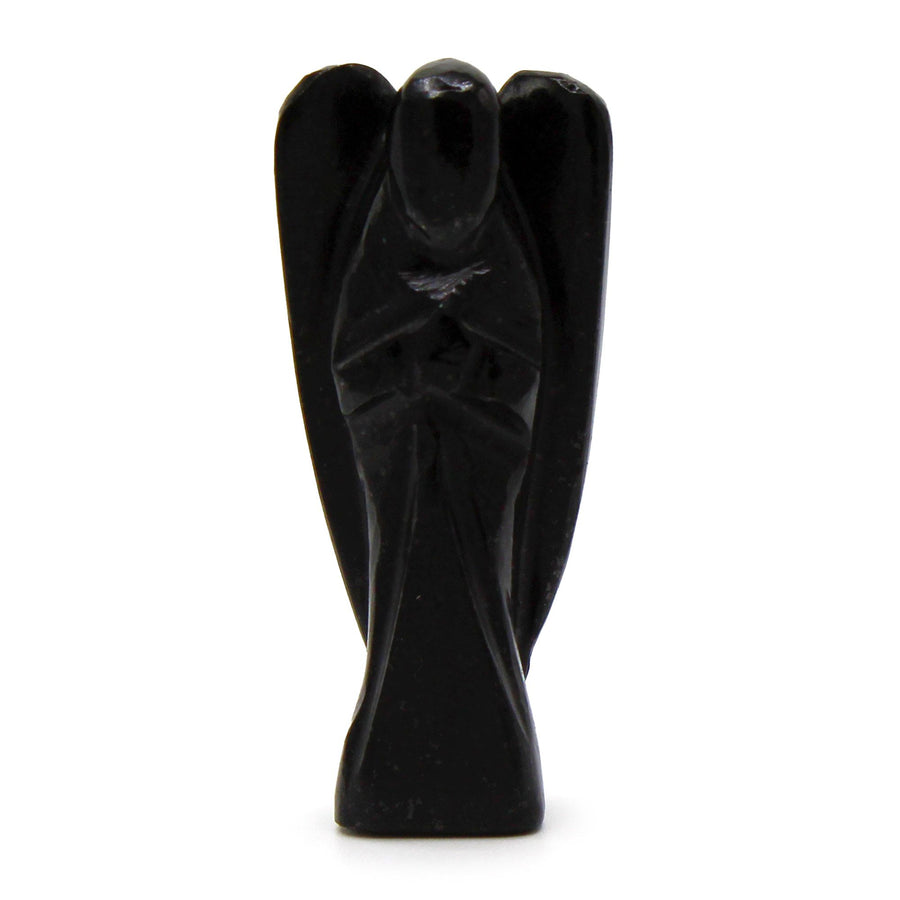 Ange sculpté main — Agate noire