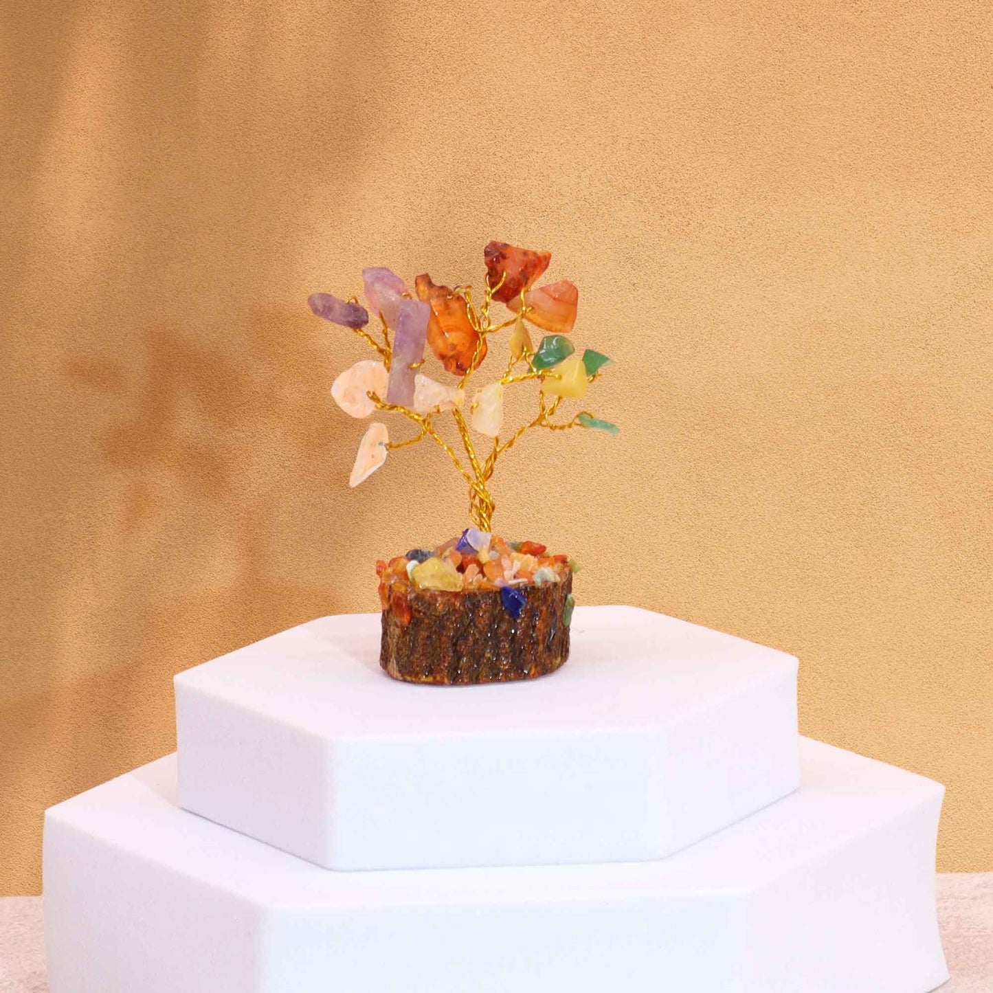 Mini arbre sur socle bois — Pierres assorties