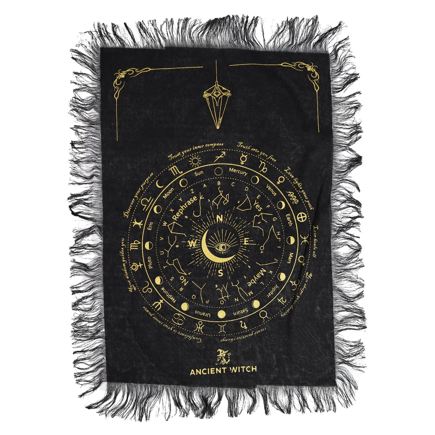 Toile de divination à pendule — L’œil qui voit tout · Noir & doré