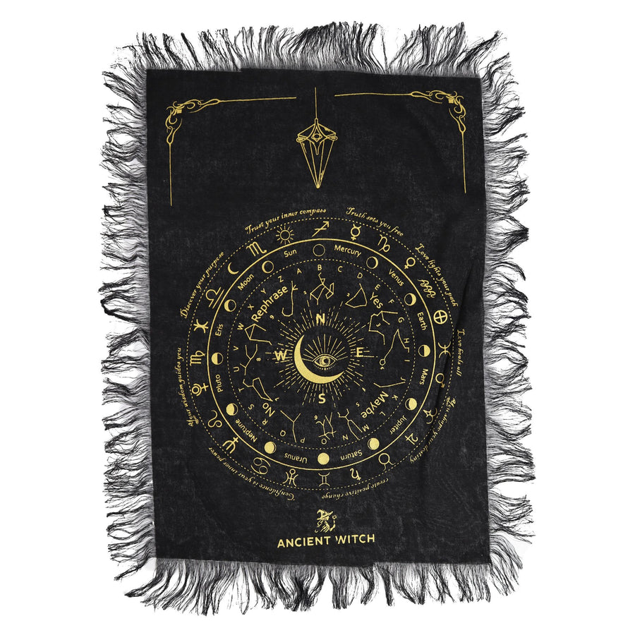 Toile de divination à pendule — L’œil qui voit tout · Noir & doré