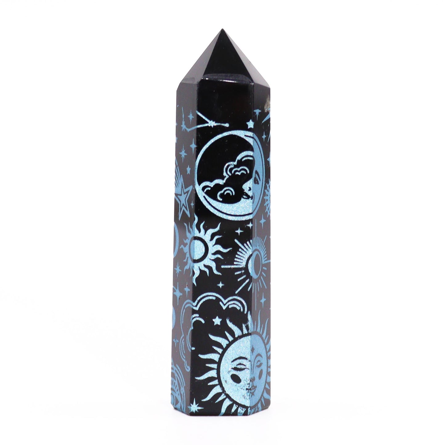 Pointe d’obsidienne noire — Histoire mystique · Bleu ciel · 9cm