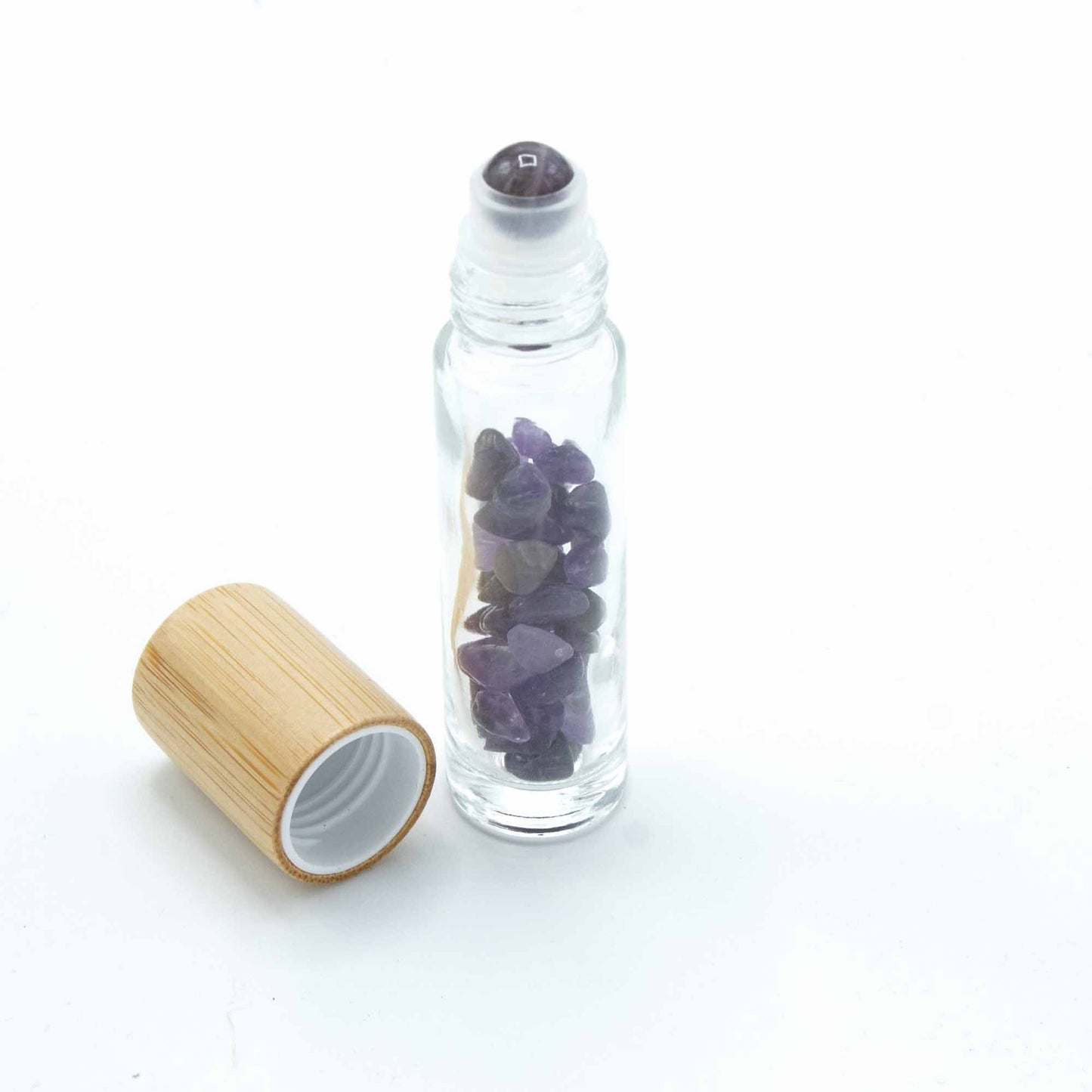 Roll-on à pierre naturelle — Améthyste · Bouchon bois