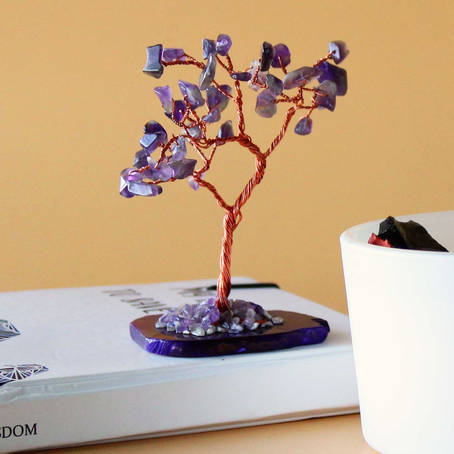 Arbre : améthyste sur socle d’agate naturel
