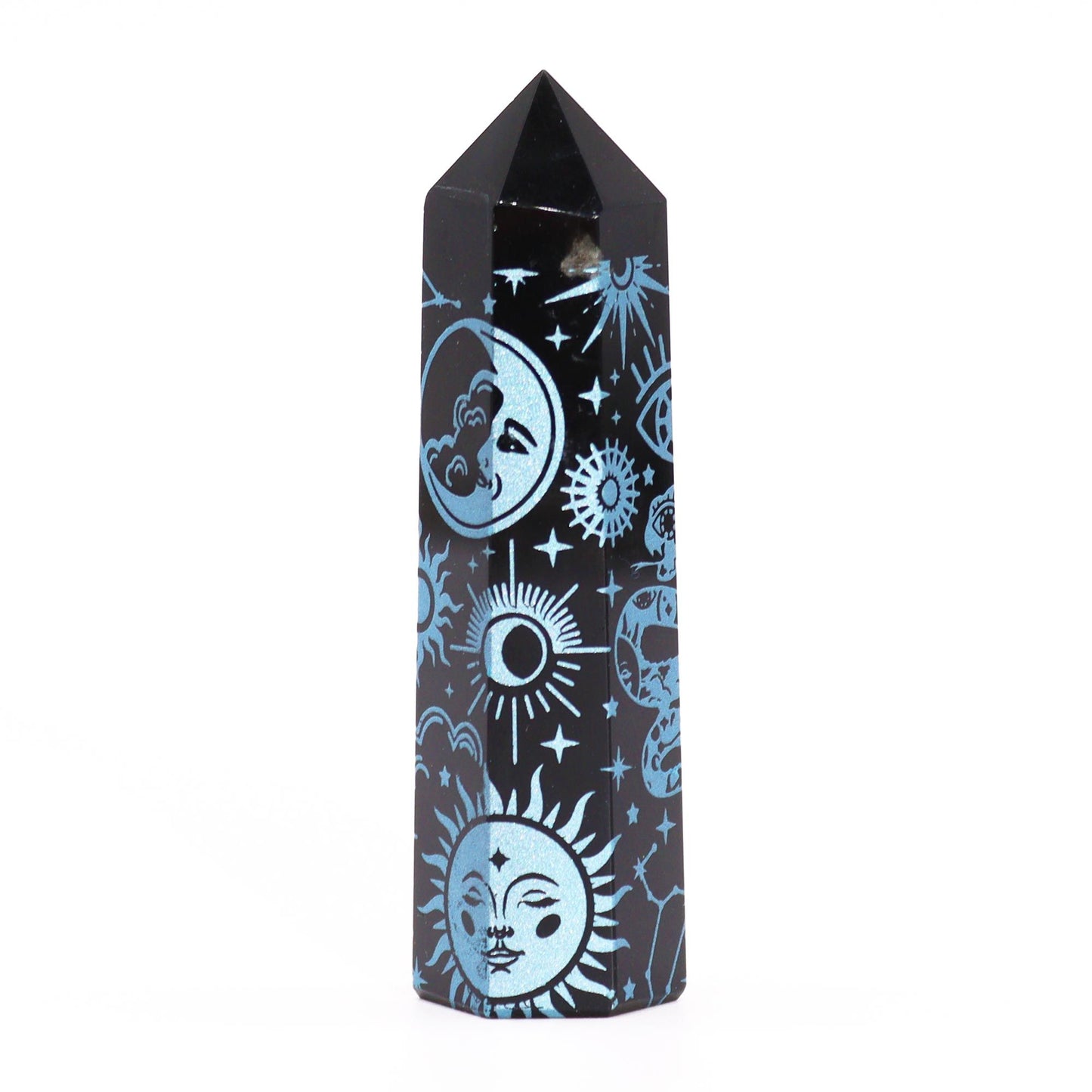 Pointe d’obsidienne noire — Histoire mystique · Bleu ciel · 9cm