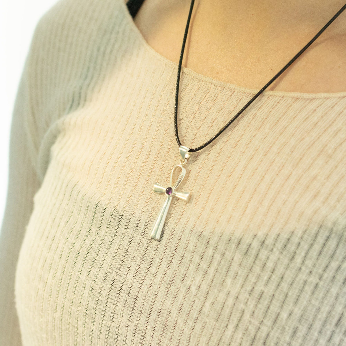 Pendentif ankh, symbole de vie, plaqué argent — vue 4