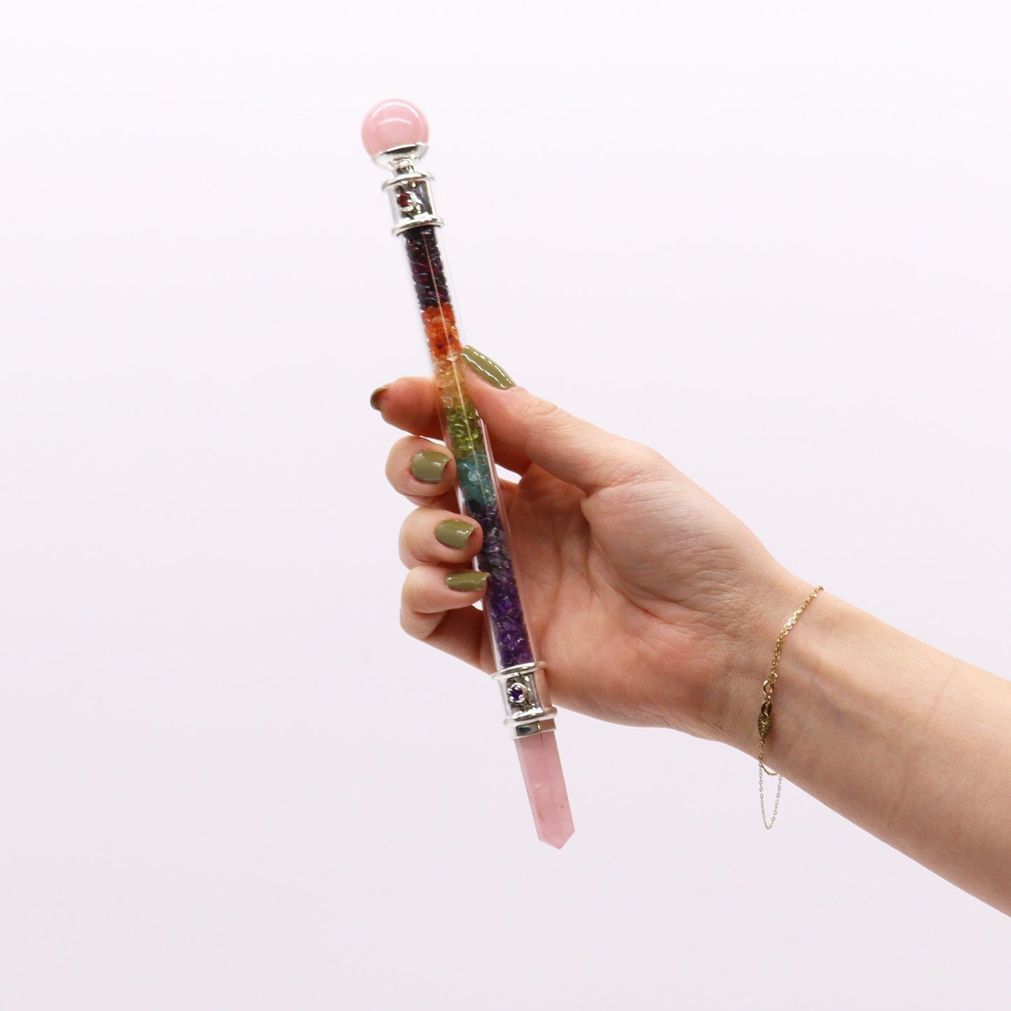 Baguette de soin de sept chakras — Quartz rose
