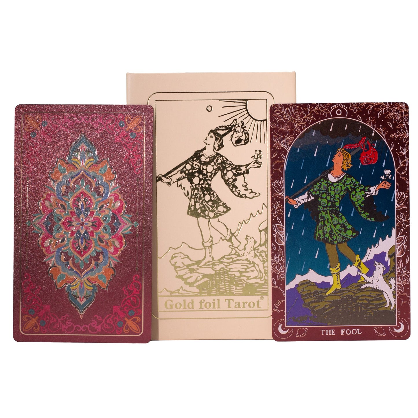 Jeu de tarot en coffret rose à feuille rubis