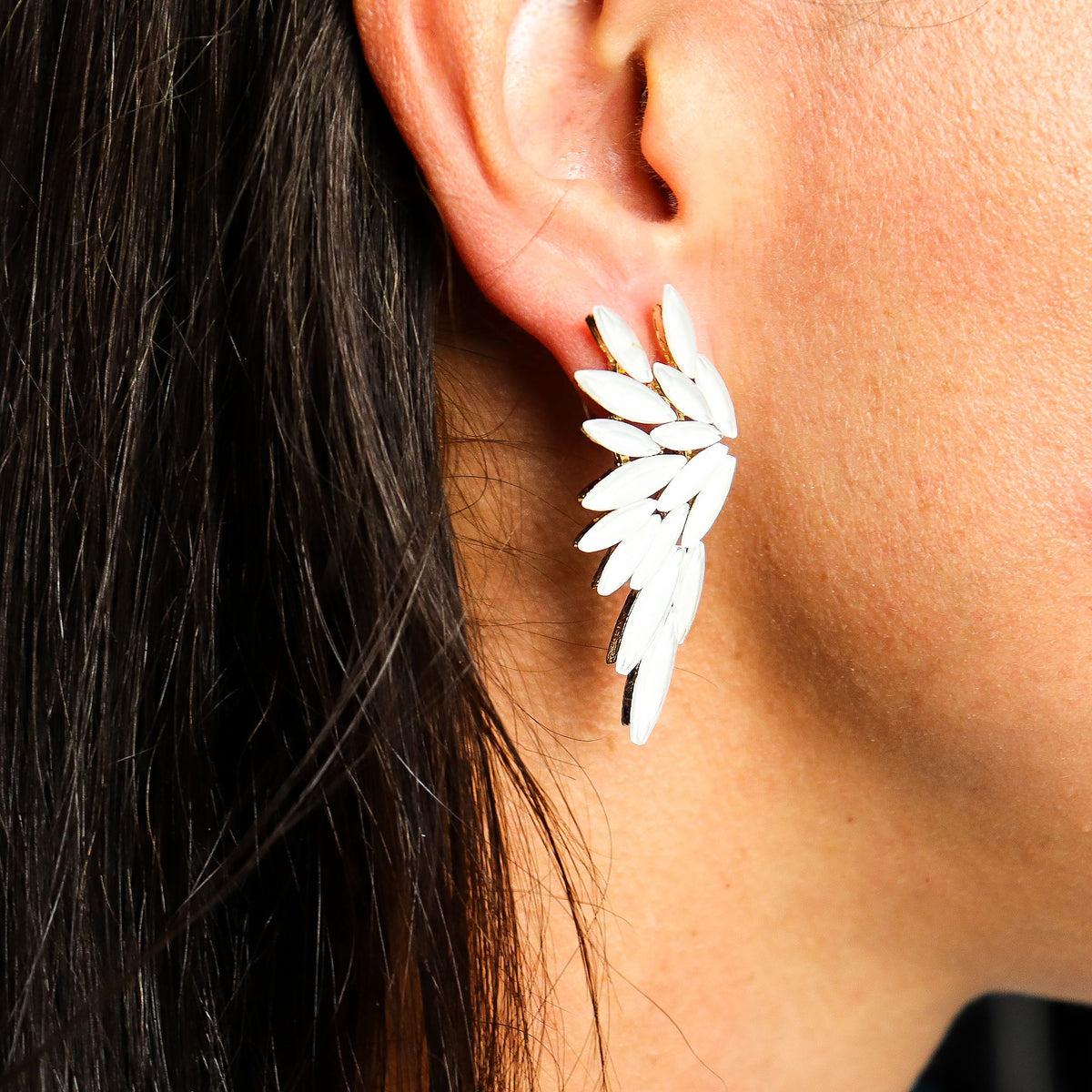 Boucles d’oreilles ailes d’ange en verre, perle — vue 2