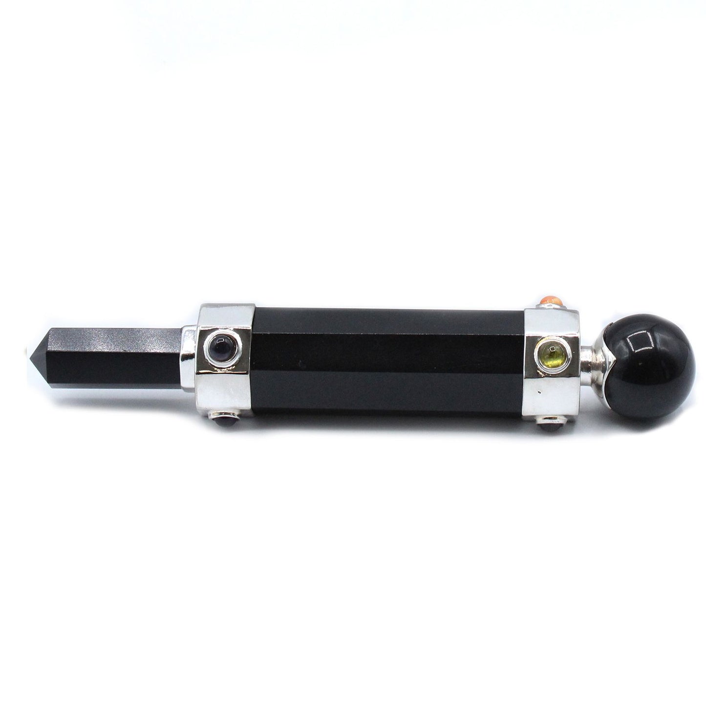 Baguette de soin de cristal hexagonal — Agate noire · 12 cm