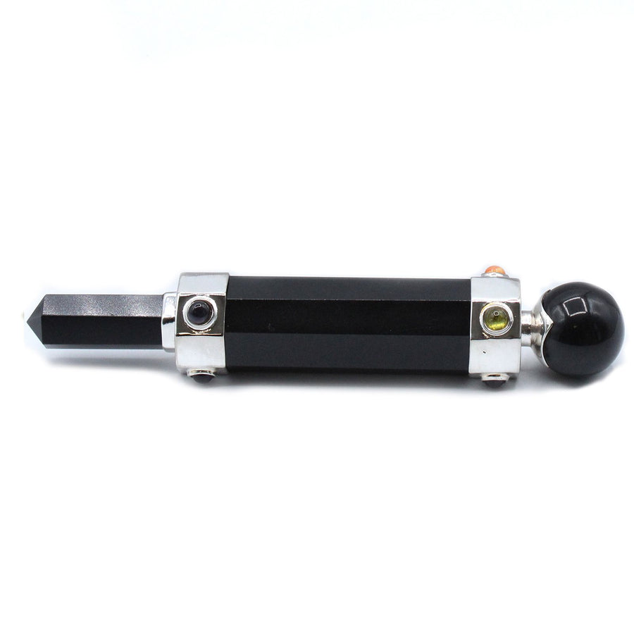 Baguette de soin de cristal hexagonal — Agate noire · 12 cm