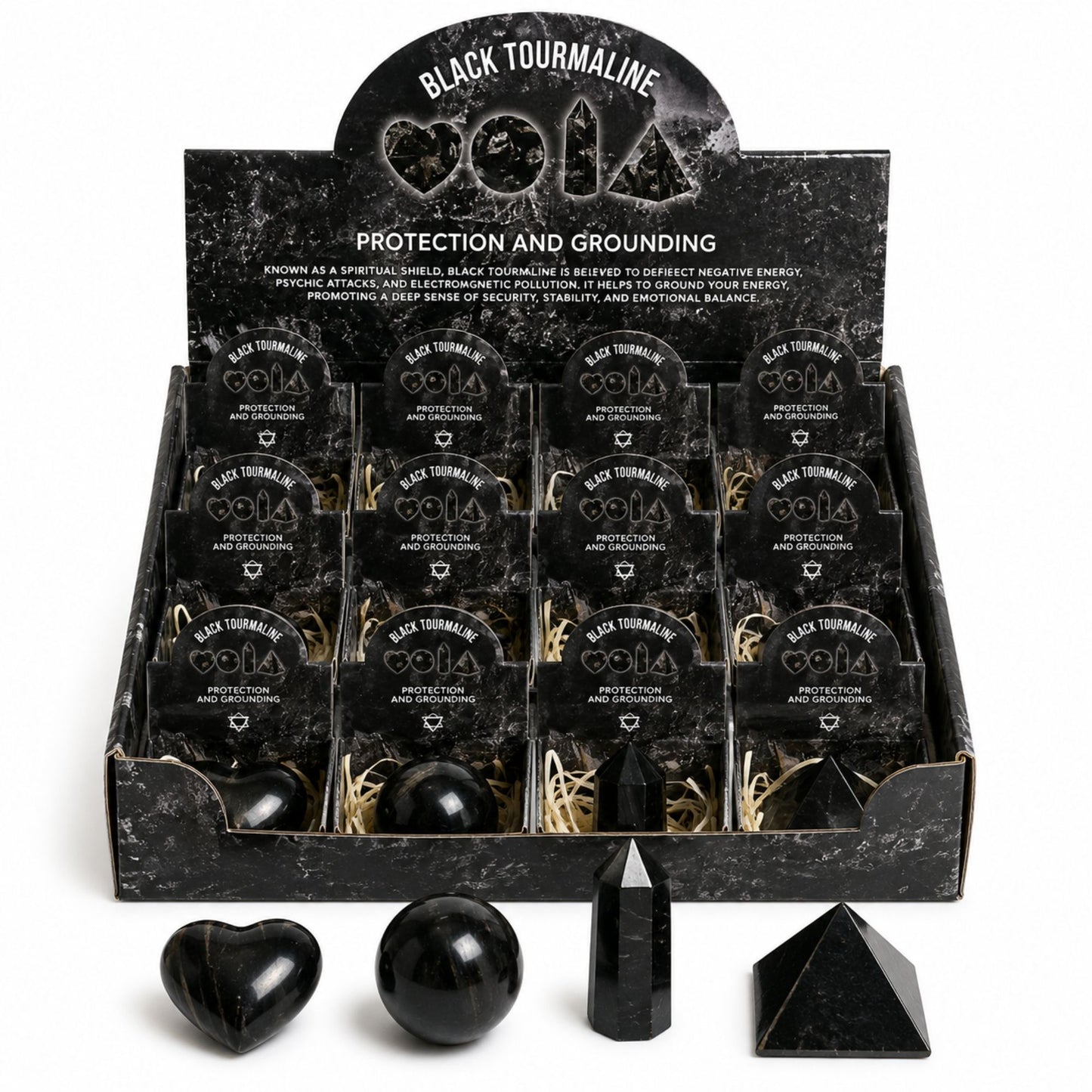 Pierre brute — Quatre formes · Tourmaline noire