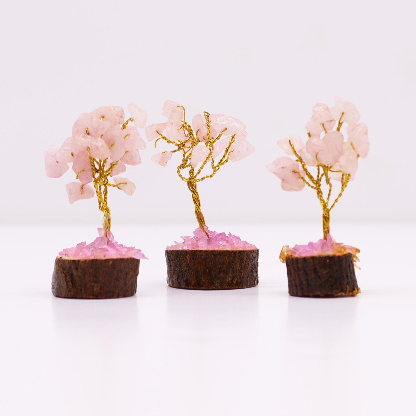 Mini arbre sur socle bois — Quartz rose