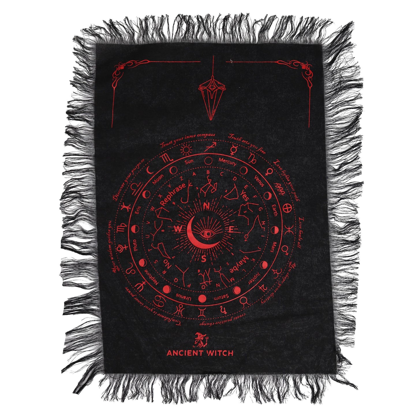 Toile de divination à pendule — Œil qui voit tout · Noir & rouge sang