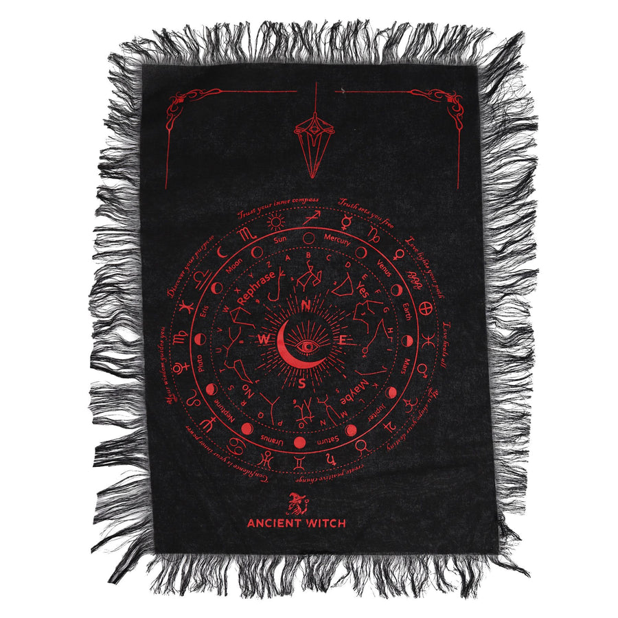 Toile de divination à pendule — Œil qui voit tout · Noir & rouge sang