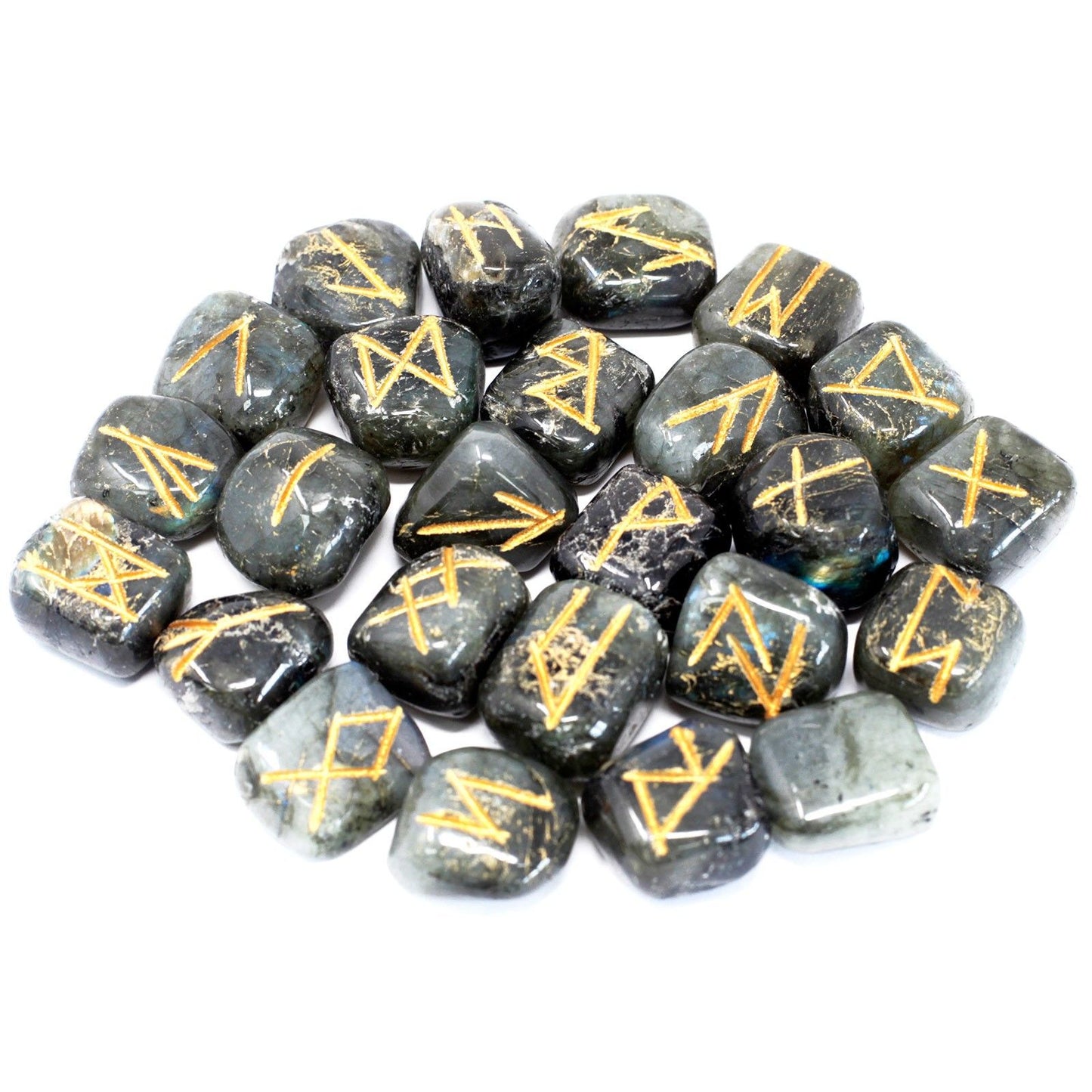 Jeu de runes de l’Inde en pochette — Labradorite