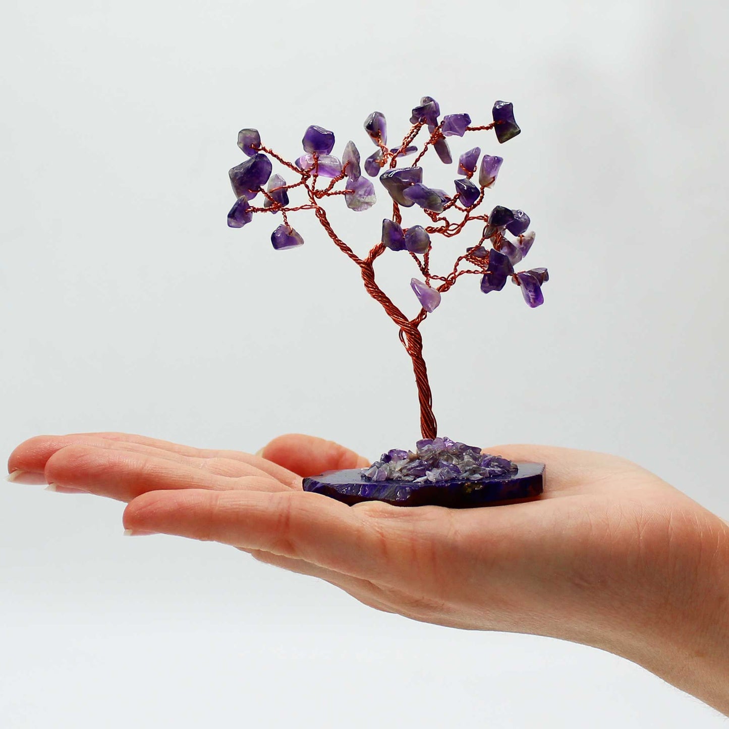Arbre : améthyste sur socle d’agate naturel