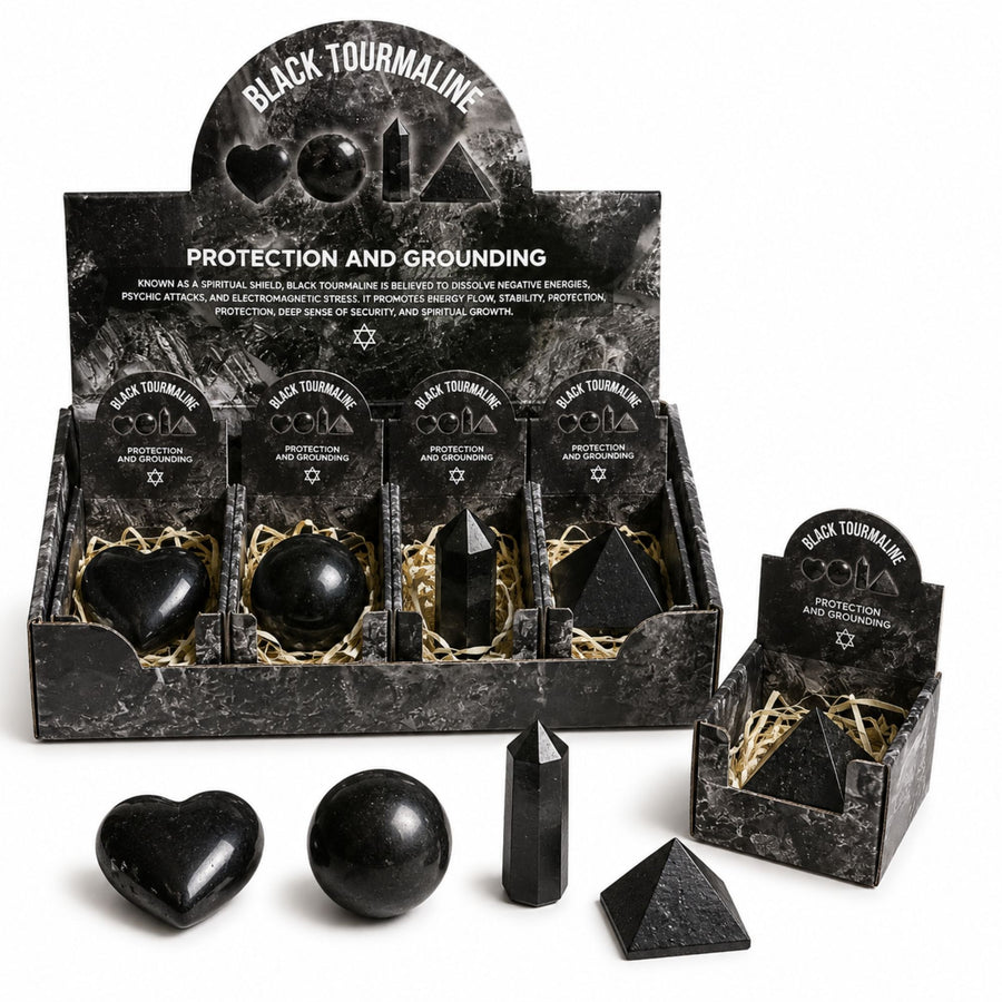 Pierre brute — Quatre formes · Tourmaline noire