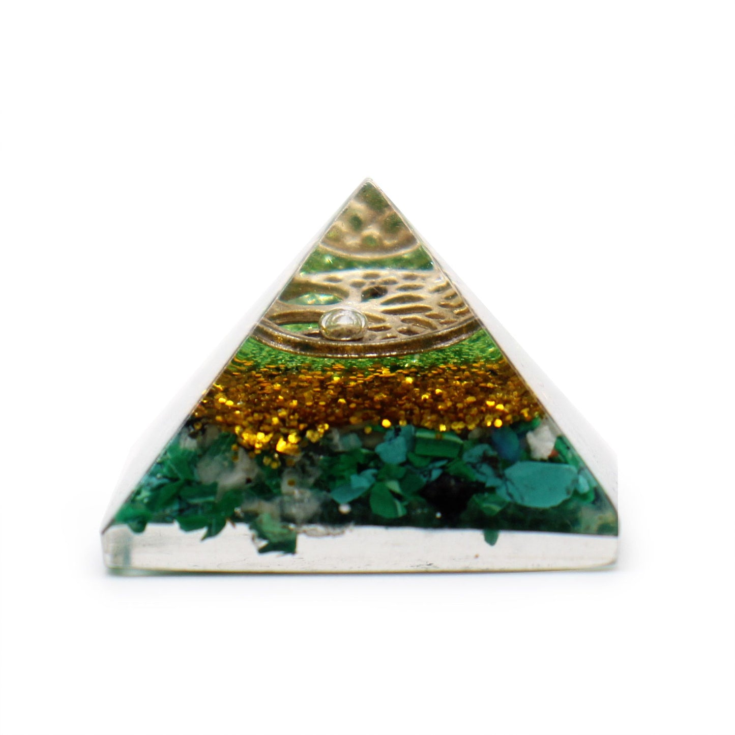 Petite pyramide d’orgonite — Éclats de pierres & cuivre · 25mm