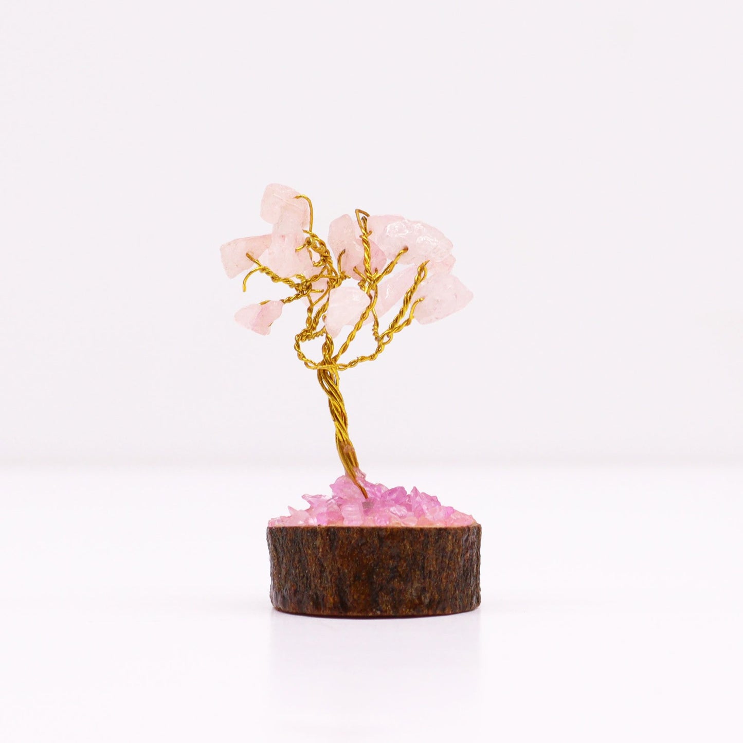 Mini arbre sur socle bois — Quartz rose