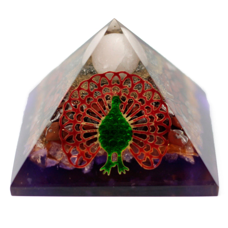 Grande pyramide d’orgonite — Paon · 70mm