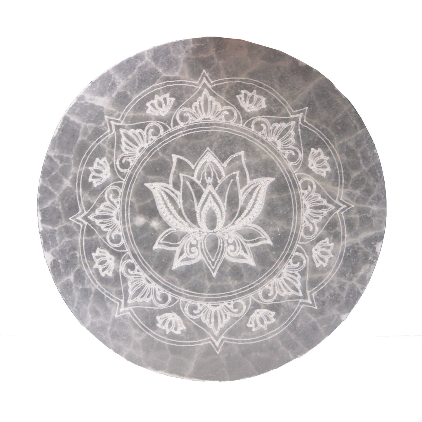 Coupelle de charge en sélénite — Mandala de lotus · 10cm