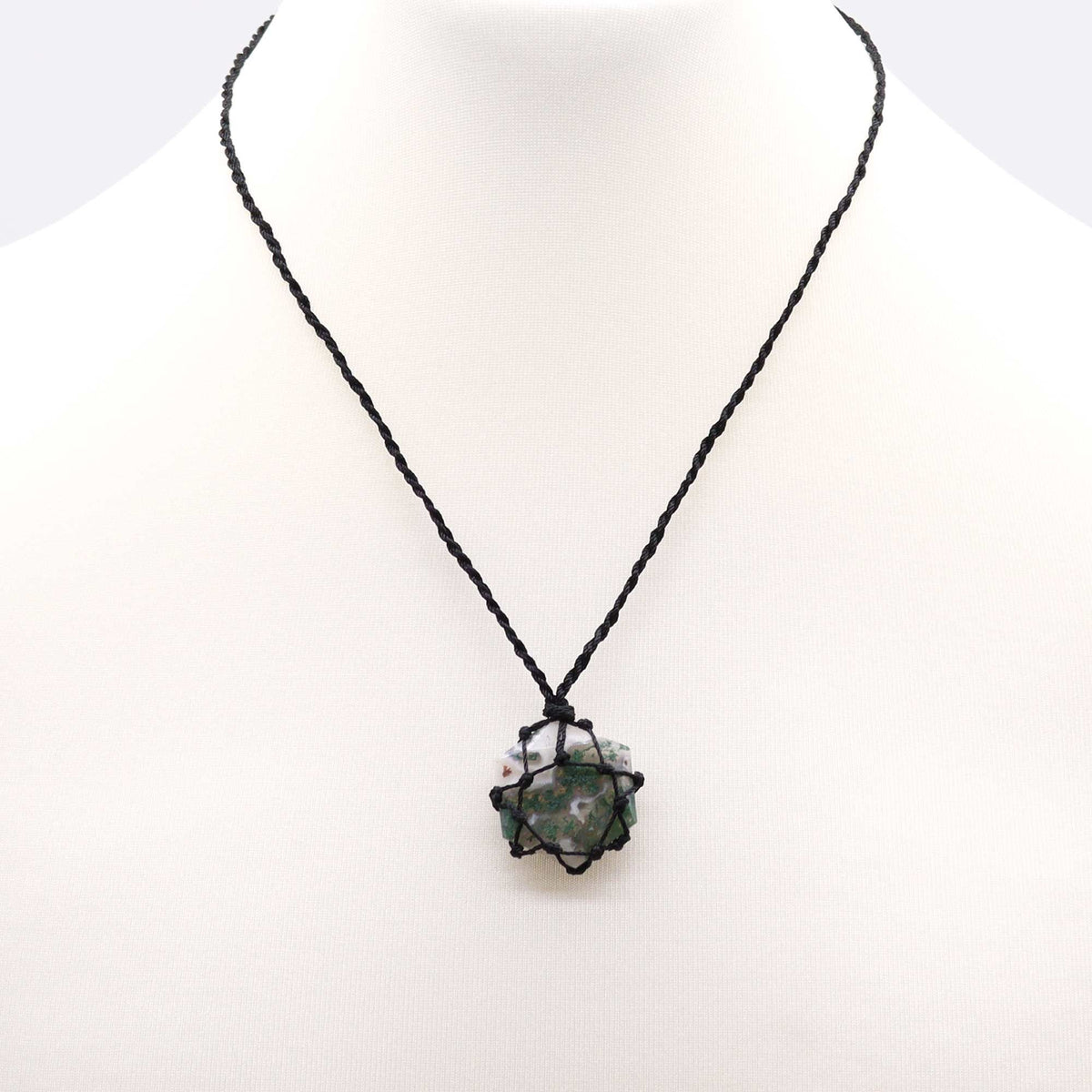 Pendentif hexagone en pierre enlacée, agate mousse — vue 3