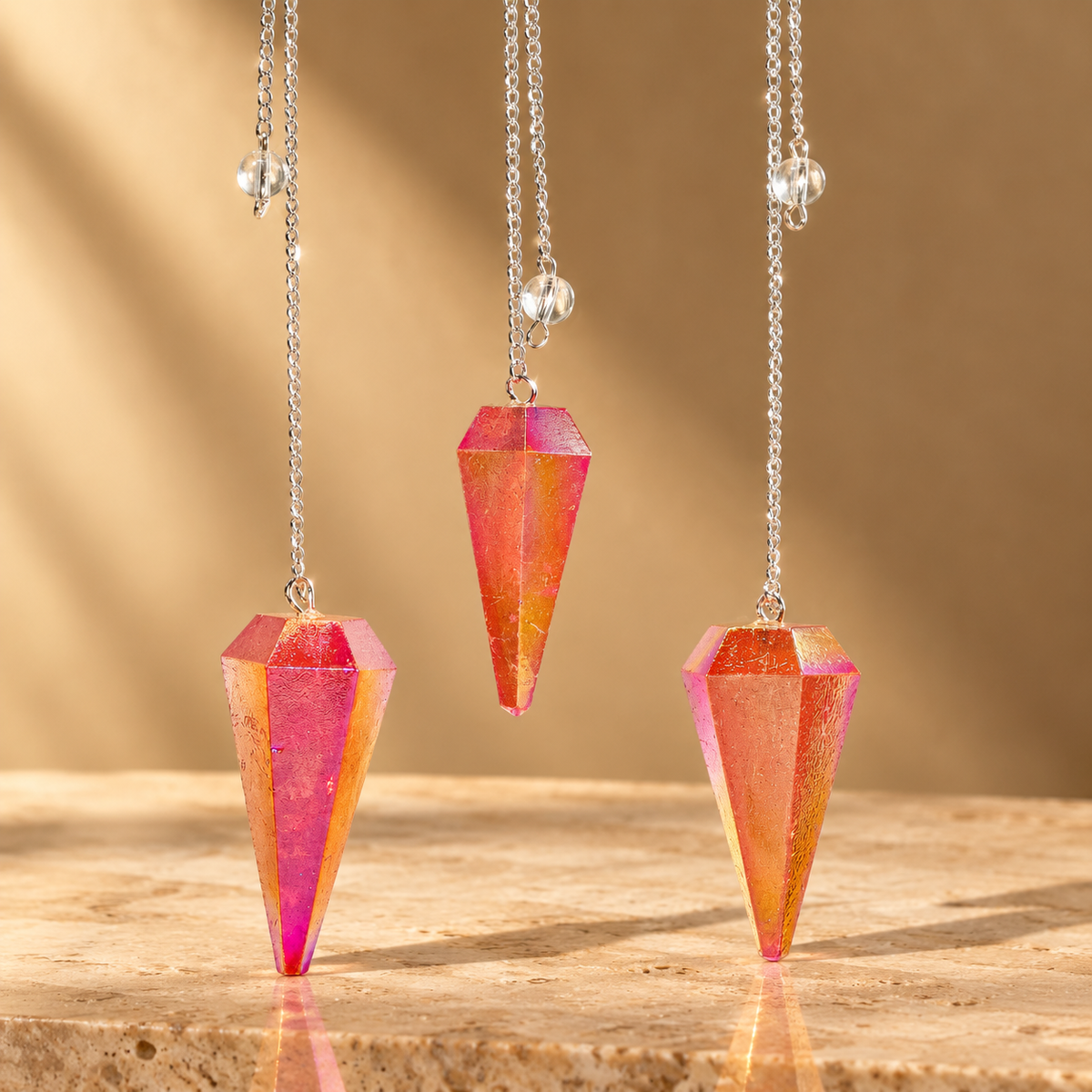 Pendule à six faces en cristal aurore pêche 4 cm