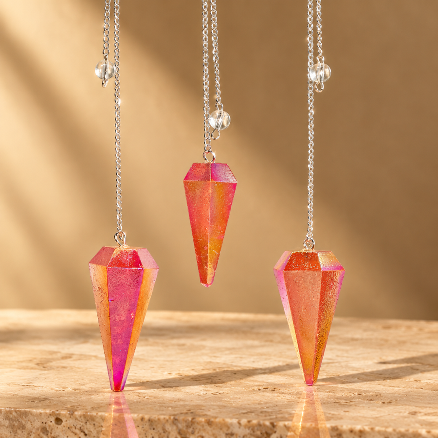 Pendule à six faces en cristal aurore pêche 4 cm