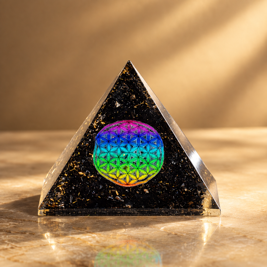 Petite pyramide d’orgonite fleur de vie 5 cm