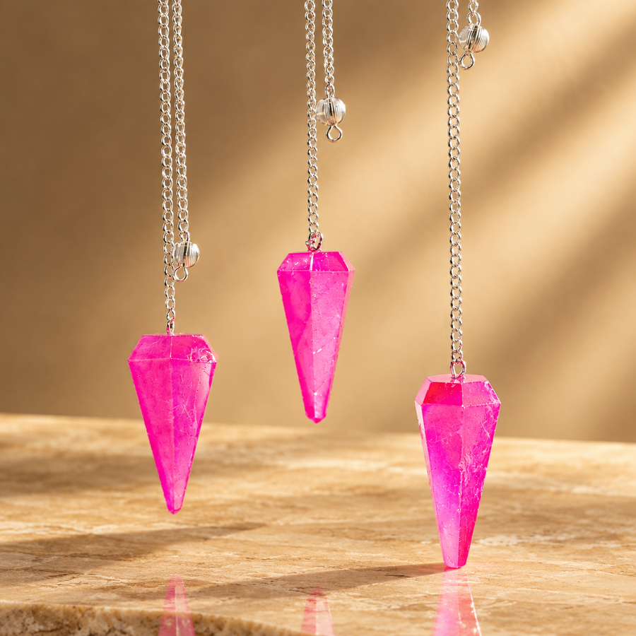 Pendule à six faces en cristal aurore rose 4 cm