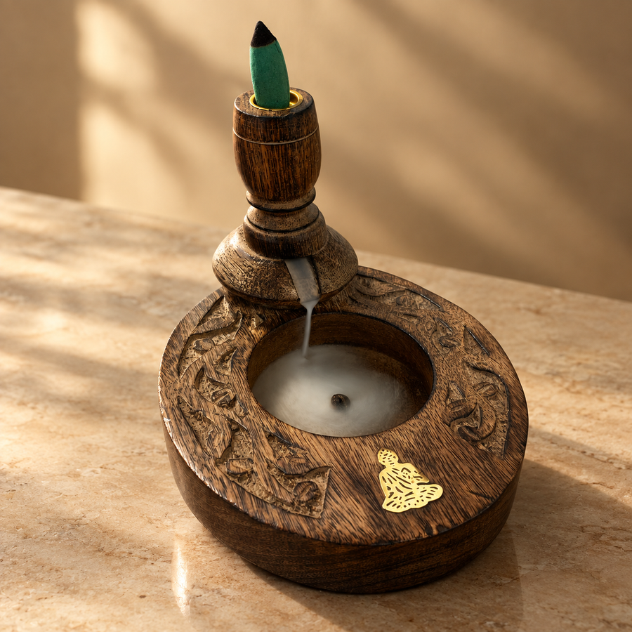 Brûleur d’encens à reflux en manguier Bouddha laiton, petit
