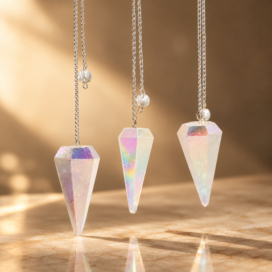 Pendule à six faces en cristal aurore ange blanc 4 cm
