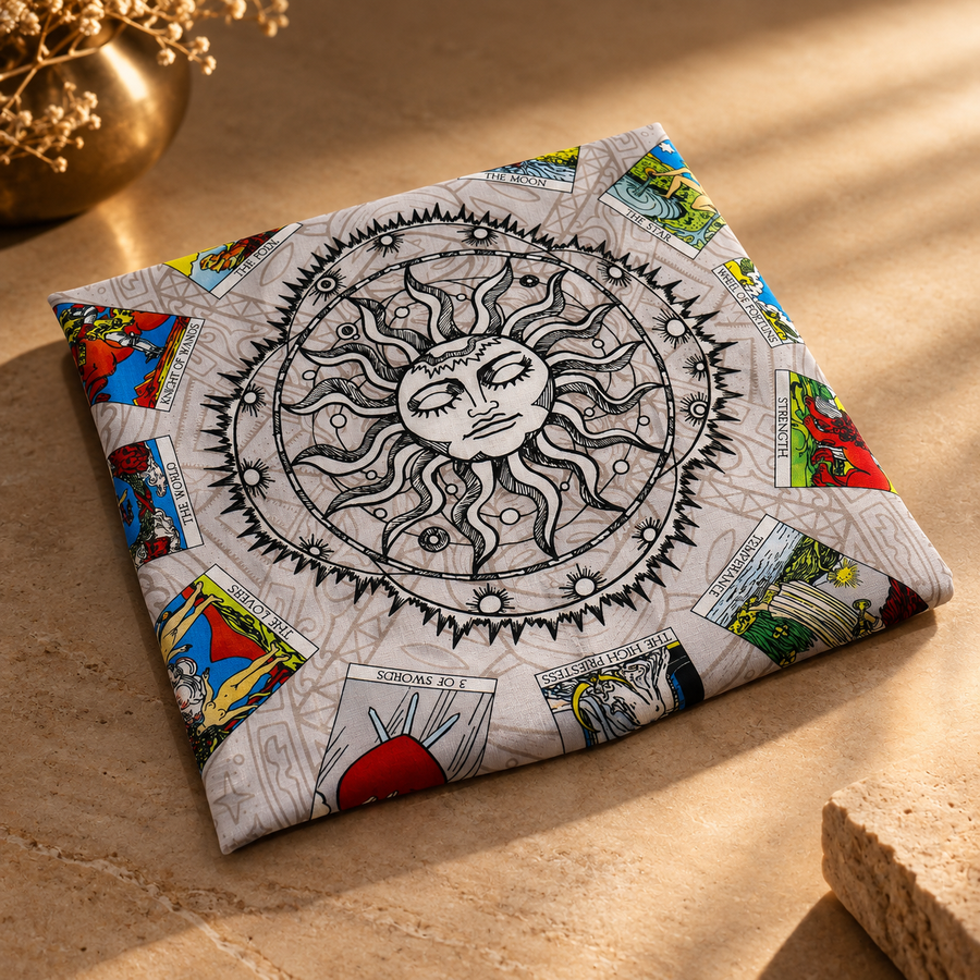 Tapis de lecture de tarot soleil mandala