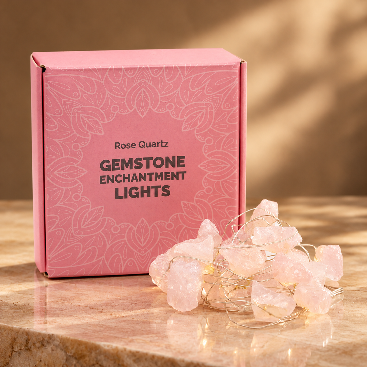 Guirlande lumineuse de gemmes en quartz rose