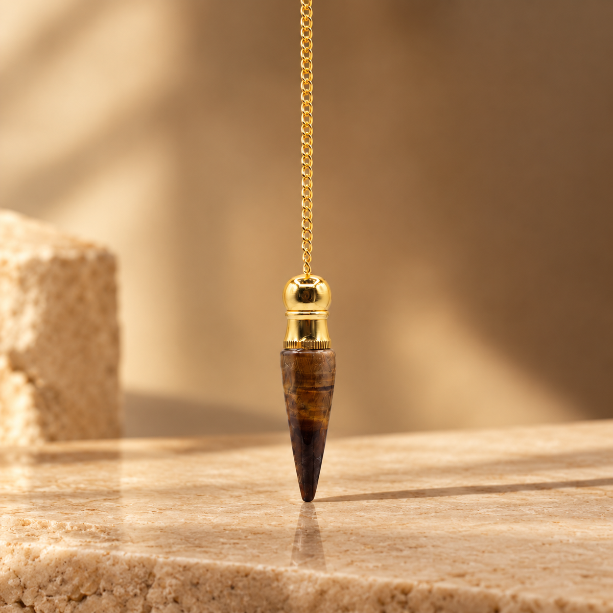 Pendule de la vérité en œil de tigre, doré — vue 2