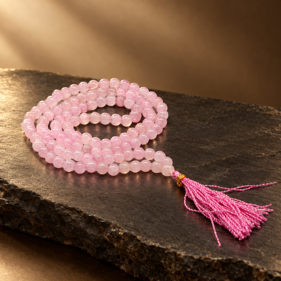 Mala en quartz rose, 108 perles